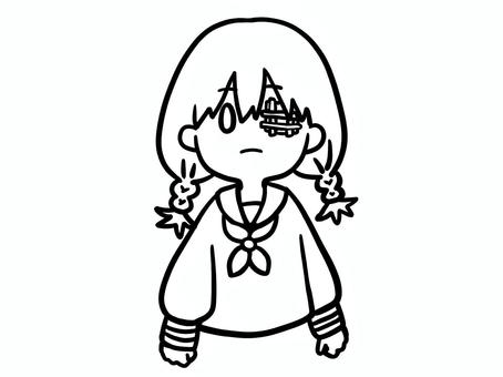 三つ編み眼帯のセーラー少女 線画 三つ編み眼帯のセーラー少女 線画 三つ編み,セーラー服,眼帯,ミステリアス,怪我,負傷,謎,秘密,中二病,女の子のイラスト素材