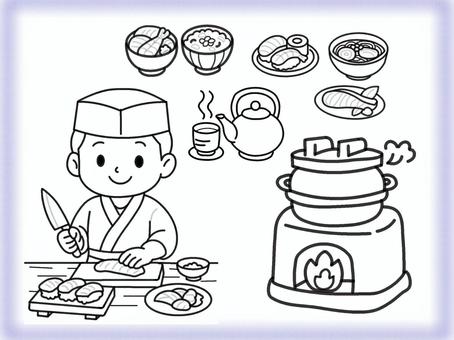 日本食　０２　ぬりえ ぬりえ,かわいい,日本食,和食,趣味のイラスト素材