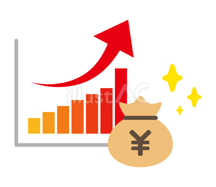 お金と上昇する棒グラフ お金,グラフ,上昇のイラスト素材