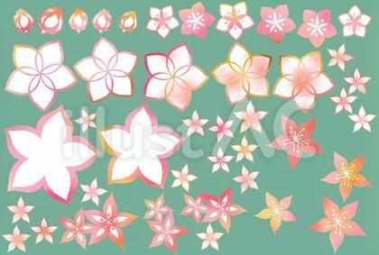 切り絵風桃の花のバラバラ ピンク