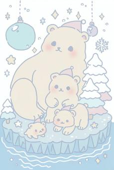 シロクマファミリーの氷上クリスマス シロクマ,熊,動物,家族,水面,水,氷,流氷,冷たい,寒いのイラスト素材