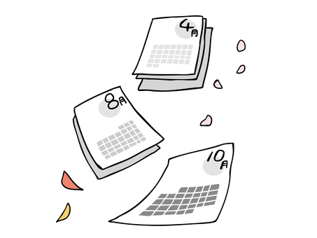 時間経過 カレンダー 時間経過,カレンダー,花びら,落ち葉,主線あり,イラスト素材,広告,チラシ,cm,白背景のイラスト素材