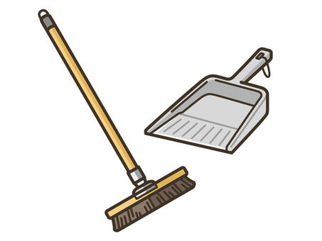 掃除_ほうきとちりとり01 ほうき,自在ほうき,フロアブラシ,ブラシ,ちりとり,ごみとり,掃除用具,掃除道具,道具,用具のイラスト素材