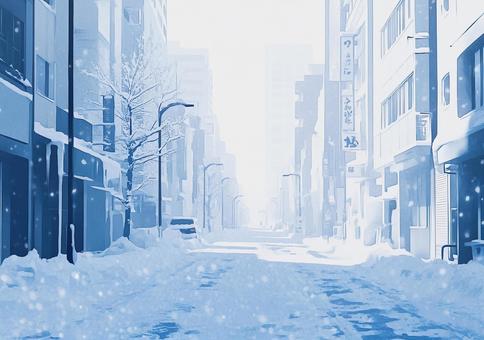 冬の雪が軽く積もった都心の道路2