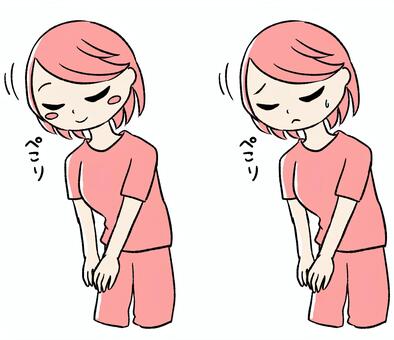 桃色の女の子がぺこりしている ピンク,かわいい,手描き,女の子,女性キャラ,ピンク髪,若い女性,デフォルメ,可愛いキャラ,手描き風のイラスト素材