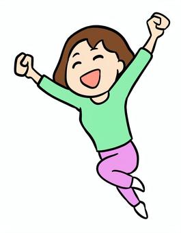 両手を挙げて飛び跳ねる女性 喜び,嬉しい,飛び跳ねる,ジャンプ,女性,笑顔,幸せ,楽しい,ハッピー,成功のイラスト素材