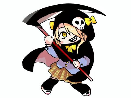 死神の格好をする女の子 女の子,キャラクター,キャラ,sdキャラ,死神,ちびキャラ,デフォルメ,かわいい,デスサイズ,大鎌のイラスト素材