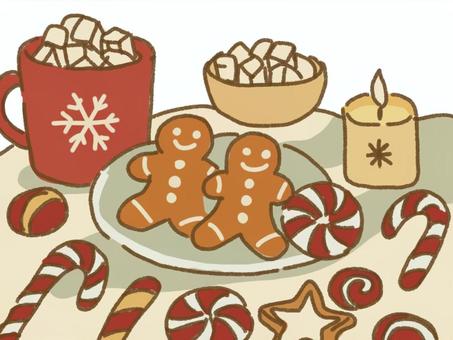 キャンドルとクリスマスのお菓子 キャンドルとクリスマスのお菓子 キャンドル,ろうそく,火,お菓子,スイーツ,おやつ,キャンディ,クッキー,ジンジャーブレッドマン,顔のイラスト素材