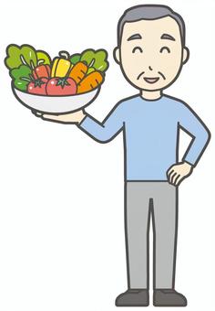  ロンTお爺さん-080-全身 野菜,お爺さん,高齢者,老人,男性,祖父,人物,かわいい,新鮮,トマトのイラスト素材