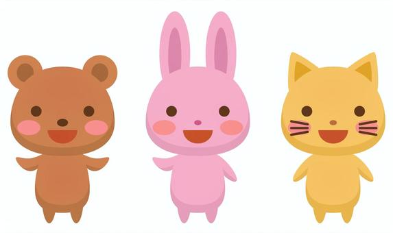 かわいいクマ、ウサギ、ネコ 動物,熊,うさぎ,猫,かわいい,キャラクター,デフォルメ,子供向け,幼児向け,二頭身のイラスト素材