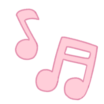 音符ピンク(デフォルメ) 音符,おんぷ,ゆるい,手描き,フリーハンド,デフォルメ,シンプル,かわいい,手書き,ラフのイラスト素材