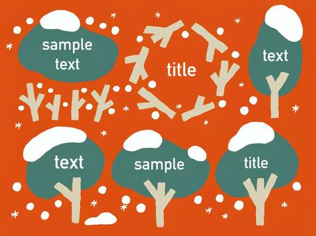 雪が積もった木のイラストフレームセット 木,雪,冬,クリスマス,森,積もる,積雪,緑,赤,丸のイラスト素材