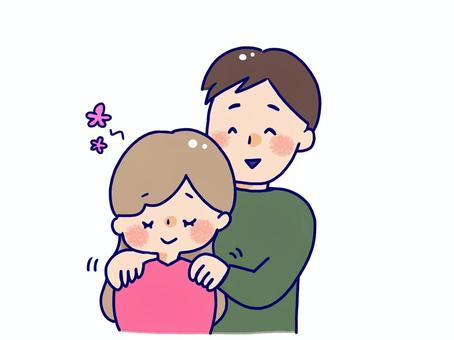 彼女(妻)の肩を揉む男性 夫婦,恋人,肩もみ,女性,男性,リラックス,気持ちいい,優しい,疲れ,無料のイラスト素材