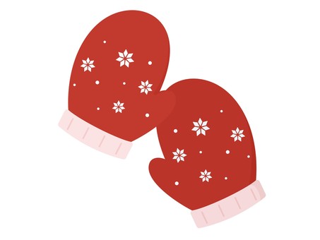 雪の結晶の模様の赤い手袋　紐なし 手袋,セット,赤,冬,雪,雪の結晶,かわいい,ポップ,レッド,暖かいのイラスト素材