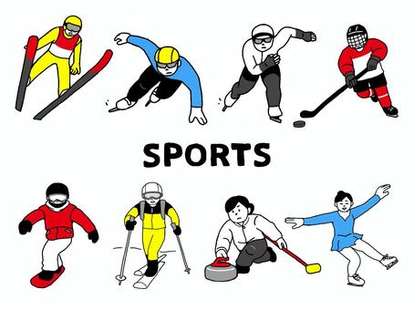ウィンタースポーツイラストセット オリンピック,スポーツ,ウィンタースポーツ,人物,冬,スノーボード,カーリング,山岳スキー,アイスホッケー,スキージャンプのイラスト素材