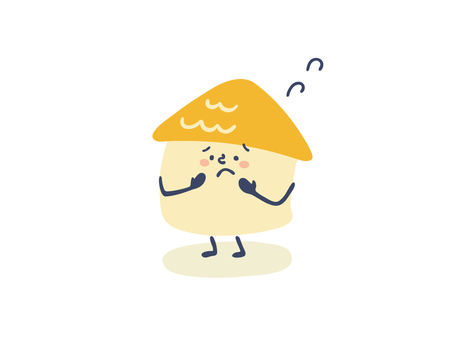 お家（困る） 家,困る,焦る,戸建て,建物,家屋,一軒家,優しい,挿し絵,ラフのイラスト素材