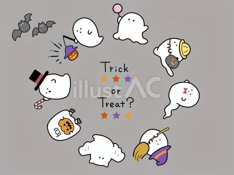 ハロウィン　おばけの輪（グレー） ハロウィン,おばけ,幽霊のイラスト素材