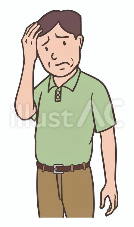 頭痛の中年男性、困っているおじさん 頭痛,悩む,痛いのイラスト素材