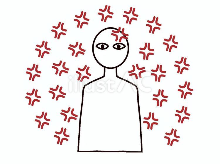 怒りマークに囲まれた人型 怒りマーク,怒る,イライラのイラスト素材