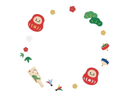 だるまと正月モチーフの丸フレーム フレーム,丸,円,文字,だるま,達磨,新年,年賀,年賀素材,正月のイラスト素材