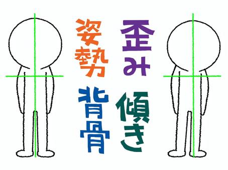 姿勢など 姿勢,歪み,背骨,傾き,文字絵,違い,骨,シルエット,pop調,手描きのイラスト素材