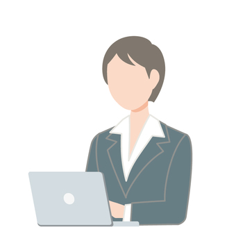 パソコン作業中のスーツの女性 ol,新卒,新入社員,人,1人,働く,仕事,人物,スーツ,会社員のイラスト素材