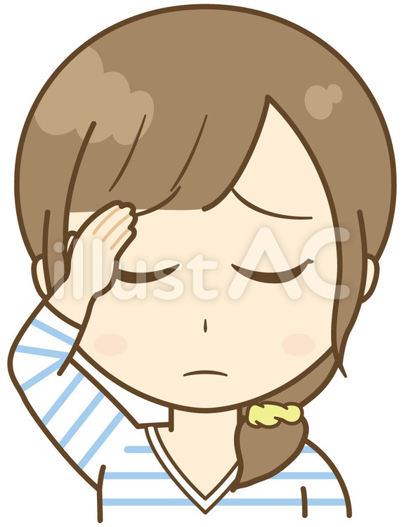 女性　頭押さえる　【朝倉一家】 頭押さえる,風邪,病気のイラスト素材