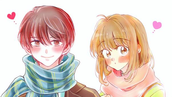 冬の恋する男女 恋愛,冬,恋,カップル,好き,男女,男性,好意,女性,かわいいのイラスト素材