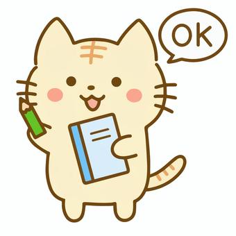 Okay tabby cat with a notebook and pencil, , JPG, PNG and AI