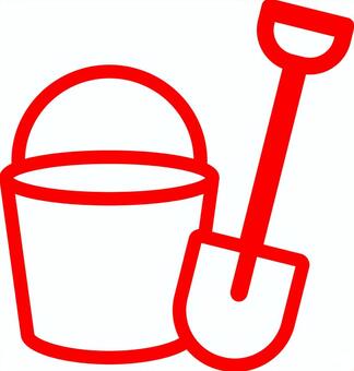 ピクトグラムの赤のバケツとスコップです。 ピクトグラム,スコップ,バケツ,シンプル,砂遊び,子供用,道具,おもちゃ,プラスチック,カラフルのイラスト素材