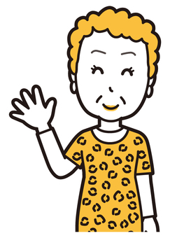  大阪のおばちゃん(黄)-114-バスト 笑顔,おばちゃん,大阪,ヒョウ柄,おばはん,中年,女性,関西,派手,おばさんのイラスト素材