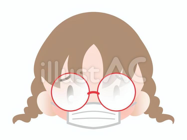 眼鏡の女の子-眼鏡が曇る20181218 女の子,顔,眼鏡のイラスト素材