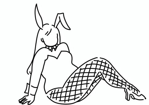 ぽっちゃりバニー足を揃えて横　線画 ぽっちゃり,バニーガール,セクシー,網タイツ,全身,線画のイラスト素材