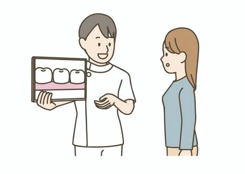 歯並びの説明を受ける女性のイラスト 歯並び,矯正,歯科,歯医者,カウンセリング,説明,デンタルケア,患者,相談,女性のイラスト素材
