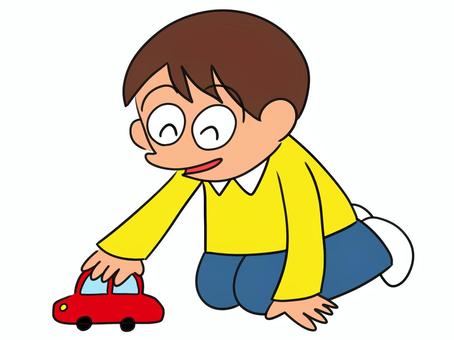 おもちゃの車で遊ぶ子供のイラスト 子供,おもちゃ,男の子,車,遊ぶ,玩具,人物,少年,楽しい,笑顔のイラスト素材