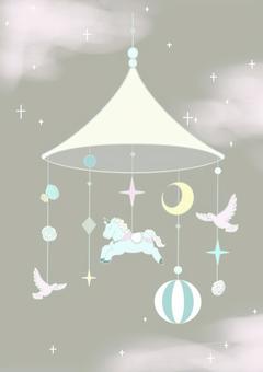 癒しのメリーゴーランド 癒しのメリーゴーランド メリーゴーランド,眠る,ユニコーン,赤ちゃん,睡眠,寝かしつけ,おもちゃ,お世話,鳩,三日月のイラスト素材