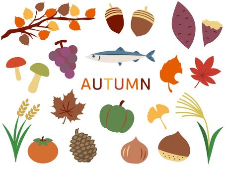 可愛い秋のアイコンイラストセット 秋,アイコン,セット,農作物,食べ物,収穫祭,自然,紅葉,もみじ,落ち葉のイラスト素材