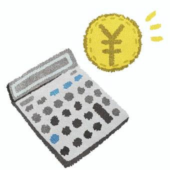 ポイントと計算機のワッペン風アイコン お金,電卓,計算機,アイコン,計算,マーク,マネー,コスト,ビジネス,財務のイラスト素材