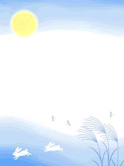 秋のお月見うさぎと満月のイラスト04 お月見,十五夜,中秋の名月,秋,うさぎ,満月,ススキ,夜,植物,星のイラスト素材