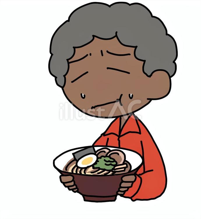 無理するアフロ男性とラーメン アフロ,無理,ラーメンのイラスト素材