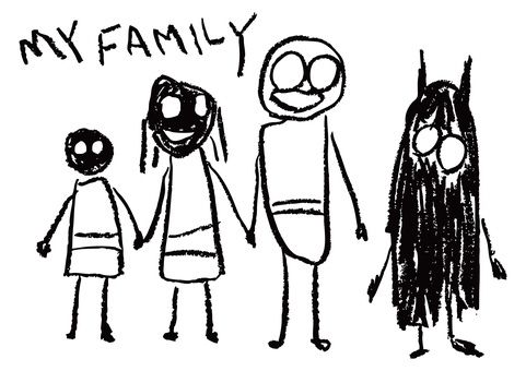 子供の描いた絵-ホラー映画・クレヨン-3 ホラー映画,ホラー,映画,子供,イラスト,落書き,怖い,パパ,ママ,クレヨンのイラスト素材