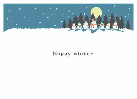 2025_雪だるまフレーム ② 雪だるま,雪,手描き,月,木,1月,2月,年末年始,クリスマス,行事のイラスト素材