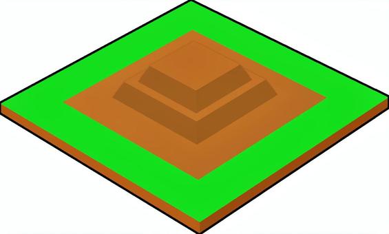 方墳 考古学,遺跡,古墳,方墳,台形,茶色,蛍光色,3dcg,立体,デフォルメのイラスト素材