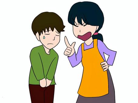 叱られる子供 親子,子供,叱られる,叱る,母親,息子,男,男子,お母さん,母のイラスト素材