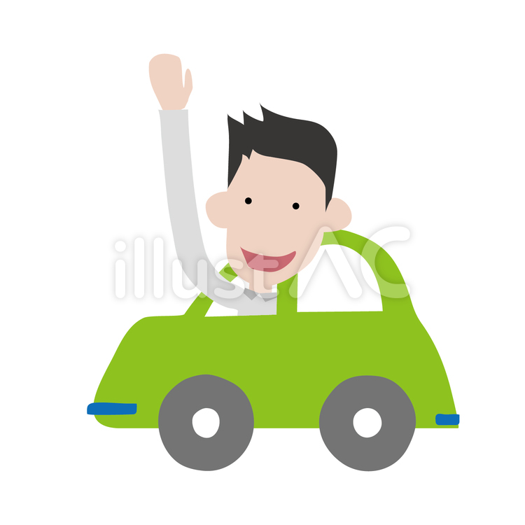 車から手を振る男性 車,手,バイバイのイラスト素材