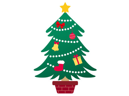 クリスマスツリー クリスマスツリー,クリスマス,飾り,モミの木,星,オーナメント,ベル,プレゼント,リボン,靴下のイラスト素材