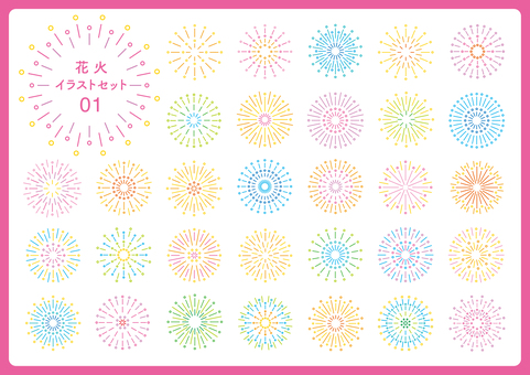 Illustration, fireworks, summer, line drawing, 