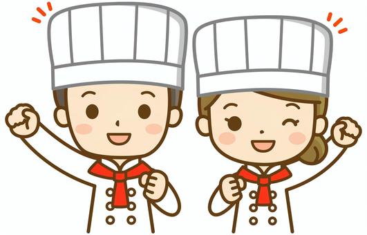 シェフの男女 シェフ,コック,料理人,調理師,パティシエ,パティシエール,コック帽,調理,料理,キッチンのイラスト素材