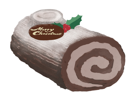 ブッシュドノエル ブッシュドノエル,ロールケーキ,チョコレートクリーム,チョコプレート,葉,冬,スイーツ,スポンジ,デコレーション,ケーキのイラスト素材