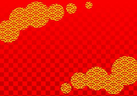 Japanese style wave pattern Japanese pattern red and gold checkered background texture, , JPG and EPS